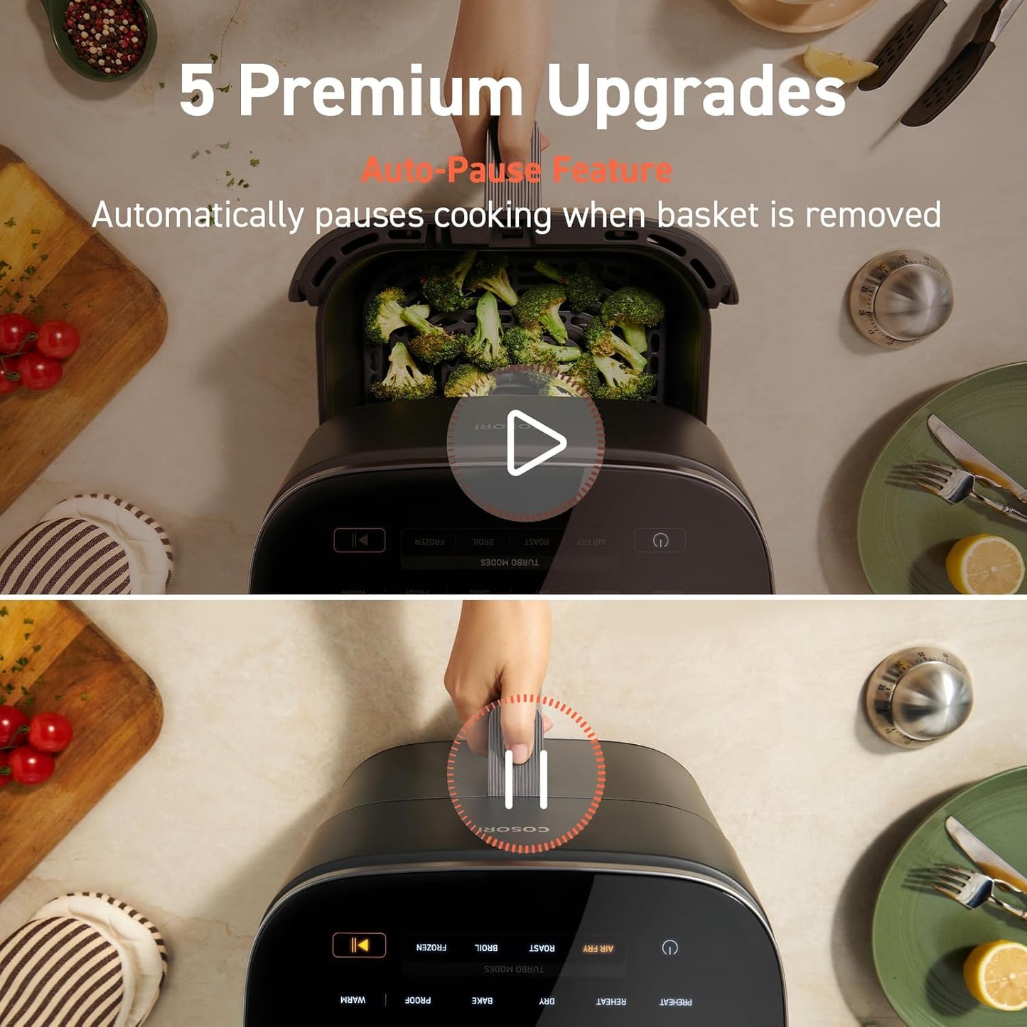 Air Fryer 9-in-1, Compact & Large 6-Qt, Fast Turbo Modes, 90–450°F Precise Heat for Even Results, Up to 95% Less Oil*, Roast, Bake, Dry, Reheat, Frozen, Broil, Proof, 120V, TurboBlaze, Grey
