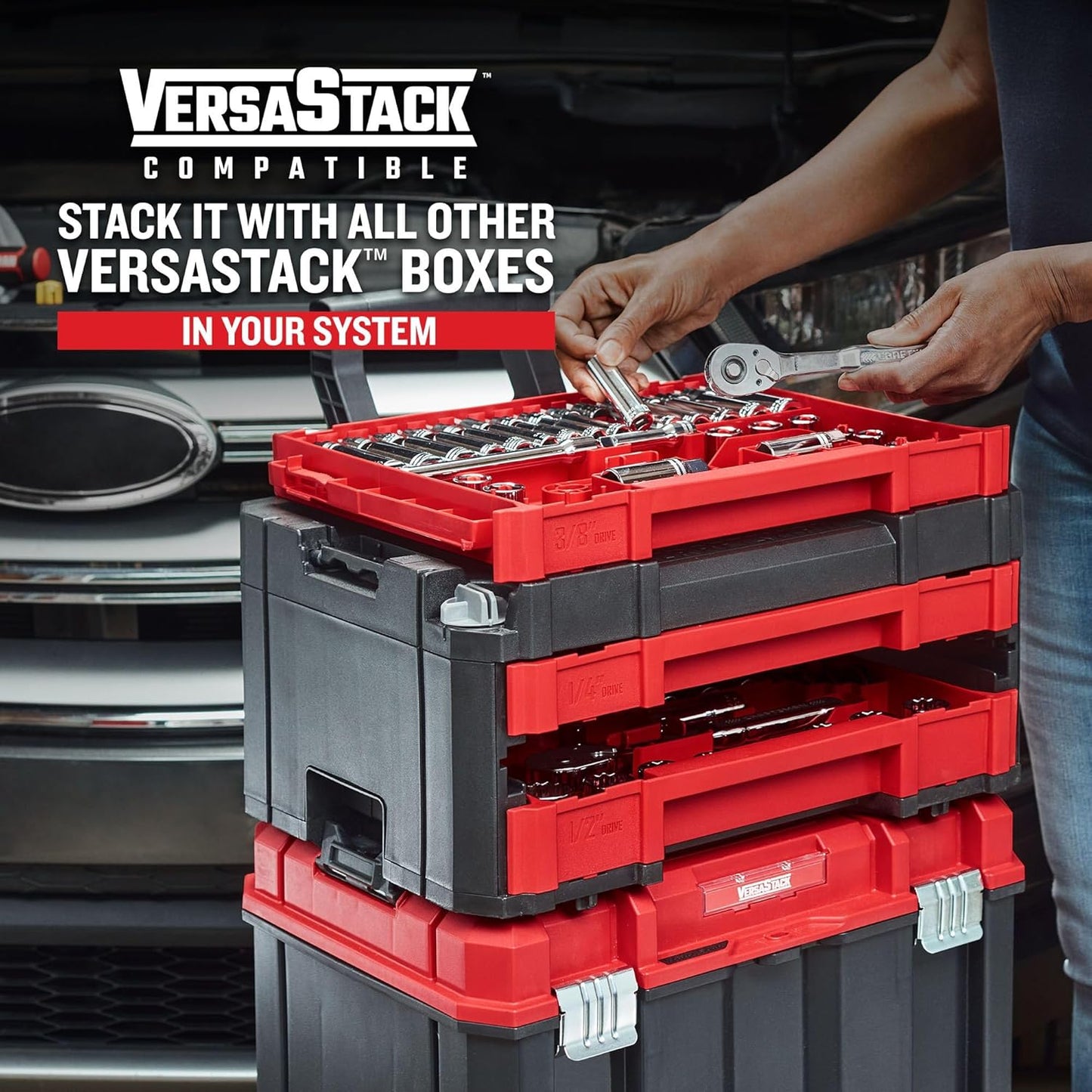 VERSASTACK mechanics tool set, 1/4 in, 3/8 in, and 1/2 in drive, 230 piece (CMMT45306)