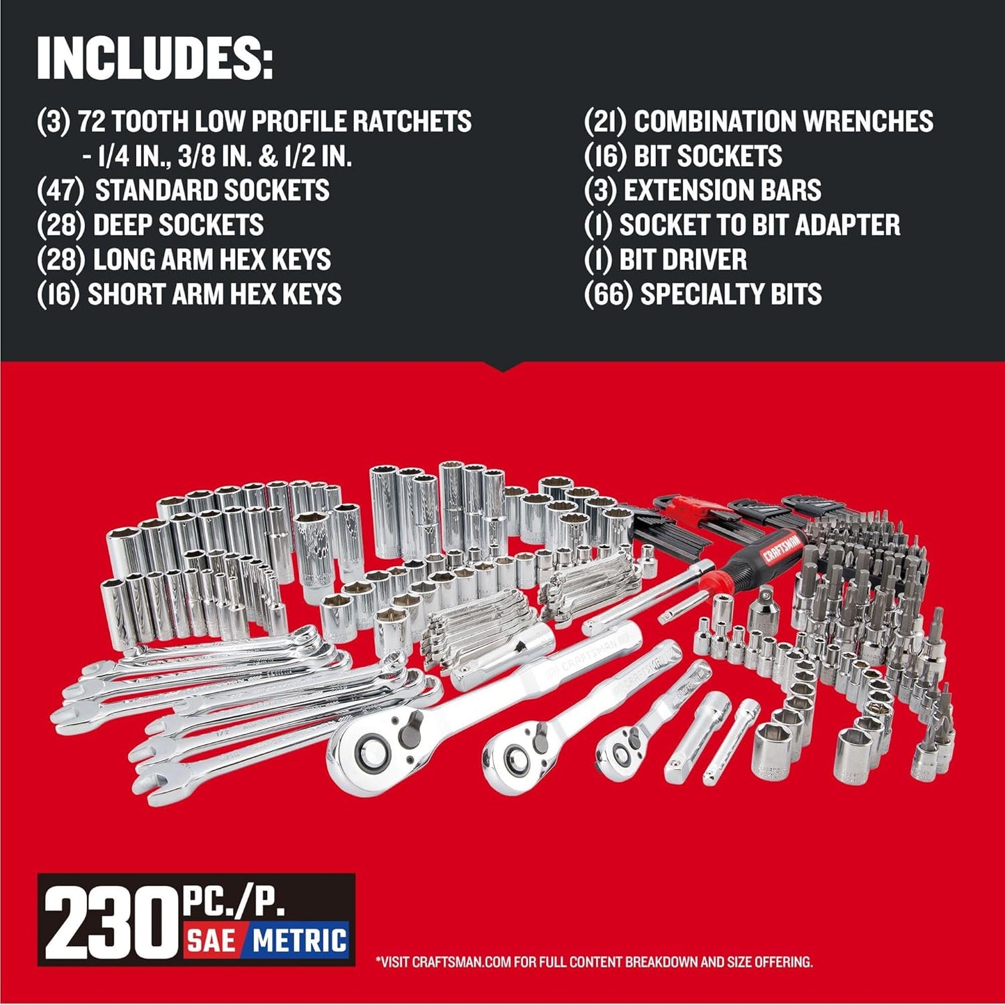 VERSASTACK mechanics tool set, 1/4 in, 3/8 in, and 1/2 in drive, 230 piece (CMMT45306)