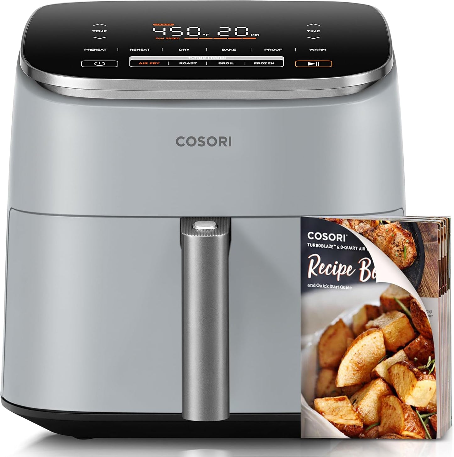 Air Fryer 9-in-1, Compact & Large 6-Qt, Fast Turbo Modes, 90–450°F Precise Heat for Even Results, Up to 95% Less Oil*, Roast, Bake, Dry, Reheat, Frozen, Broil, Proof, 120V, TurboBlaze, Grey